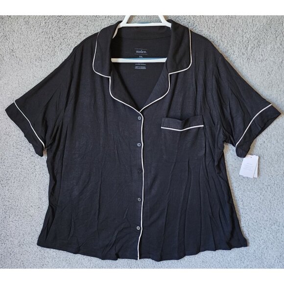NEW Auden Women's 2-Piece Cloud Knit Pajama Button Top/Shorts Set Black Size XXL - Picture 2 of 16